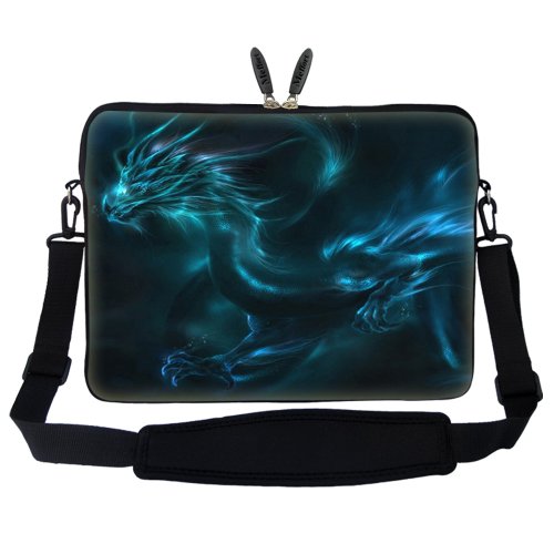 Meffort Inc 15 15.6 inch Neoprene Laptop Sleeve Bag Carrying Case with Hidden Handle and Adjustable Shoulder Strap - Blue Dragon Design - color: Blue Dragon