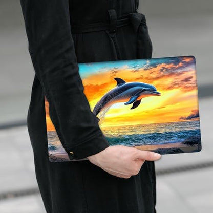 Laptop Skin Sticker Decal 12" 13" 13.3" 14" 15" 15.6",Waterproof Scratch Resistant Vinyl,Reusable Easy to Apply,for MacBook HP Dell Notebooks Netbooks Laptop,2 Wrist Pads,Dolphin Ocean Dusk - color: Dolphin Ocean Dusk