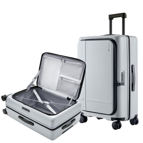NINETYGO Medium Checked Luggage 25 Inch, Flat Top Opening Check In Luggage with Cup Holder, Expandable, Lightweight PC Hard Shell, TSA Lock, 360° Spinner Wheels (Charcoal Coconut Milk) - color: 06-Charcoal Coconut Milk, size: Checked 25-Inch (Top Opening,