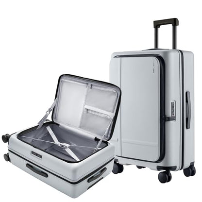 NINETYGO Medium Checked Luggage 25 Inch, Flat Top Opening Check In Luggage with Cup Holder, Expandable, Lightweight PC Hard Shell, TSA Lock, 360° Spinner Wheels (Charcoal Coconut Milk) - color: 06-Charcoal Coconut Milk, size: Checked 25-Inch (Top Opening,