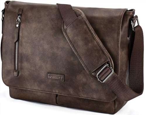 VX VONXURY Messenger Bag for Men, Pu Leather 14 Inch Laptop Briefcase Bag for Work Bussiness and School,Coffee - color: 14inch Coffee