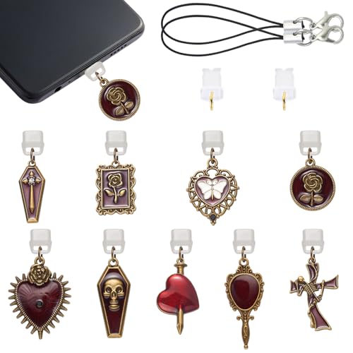 7-15Pcs Dust Plug Charm Type C USB C Dust Plug with Alloy and Resin Pendants for Phone Reader Accessory Gifts - color: Gothic Style