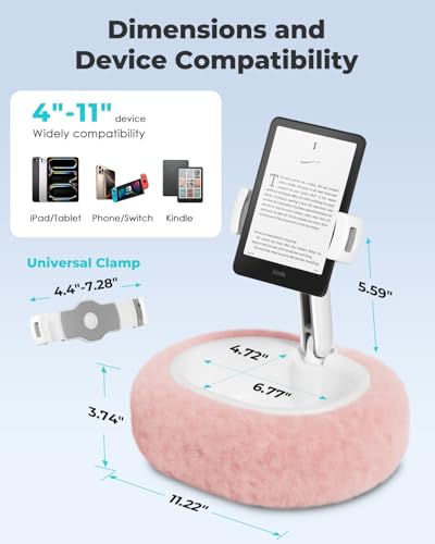 Viozon Tablet Pillow Stand,Kindle Pillow Stand, Compatible with 4-11" Tablet/Phone with Small Bowl, Kindle Holder Accessories,Idea for Reading and Video Watching On Bed,Pink - color: Pink