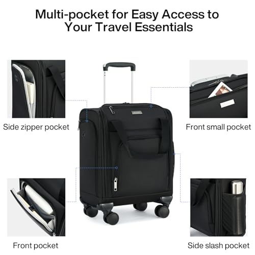 MILADA Underseat Carry On Luggage with Wheels, Airline Approved 16-inch Spinner Small Suitcase, Softside Travel Luggage, Personal Item Overnight Bag, Business Mini Suitcase for Women and Men, Black - color: Black