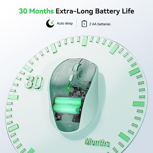 TECKNET Wireless Mouse, 2.4G USB Computer Mouse with 6-Level Adjustable 4800 DPI, 30 Months Battery, Ergonomic Grips, 6 Buttons Portable for PC, Chromebook, Mac - Green - color: Green