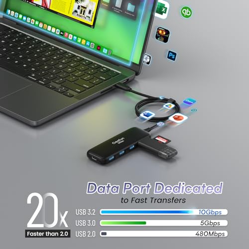 Qeefun USB C Hub 10Gbps, 4 Ports USB-C 3.2 Data Splitter, USB 3.2 Gen 2 Adapter with 100W Power Charging Port, USBC Extender for iPad Pro, iPhone 15, MacBook Air/Pro M2 M1, PC, Laptops and More - style: C to 4C+PD