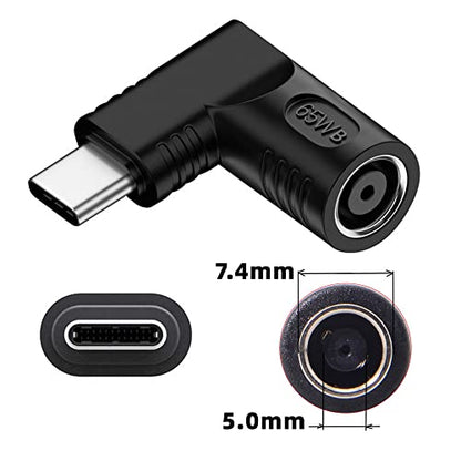DC Jack 7.4x5.0mm Input to USB-C Type-C Angled 90 Degree Power Plug Charge Adapter for Laptop Phone - style: 7.4x5.0mm