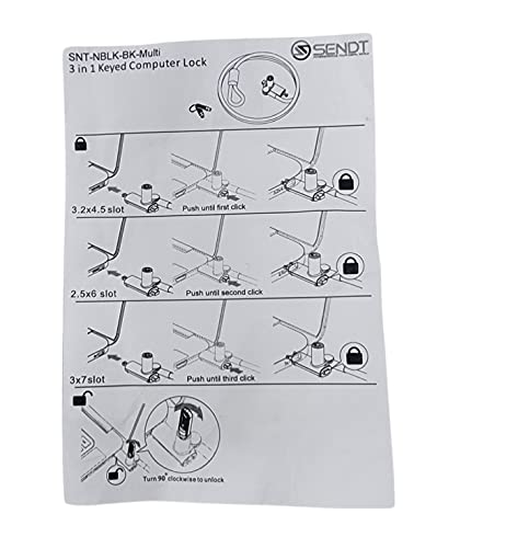 Sendt 3 in 1 Black Notebook/Laptop Lock for Kensington, Nano, and Wedge Security Slots
