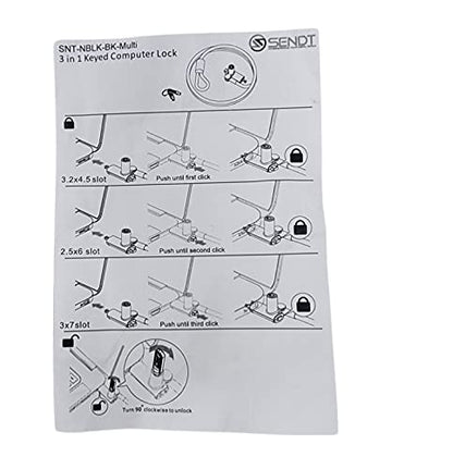 Sendt 3 in 1 Black Notebook/Laptop Lock for Kensington, Nano, and Wedge Security Slots