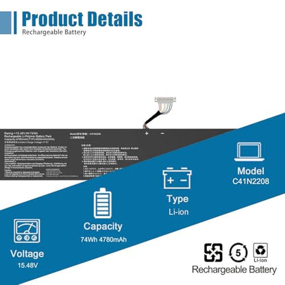 C41N2208 Laptop Battery Replacement for ASUS ROG Ally RC71L PC71L Gaming Handheld PC Series 15.48V 74Wh 4780mAh - size: 1021*1.73*0.38 inch C41N2208