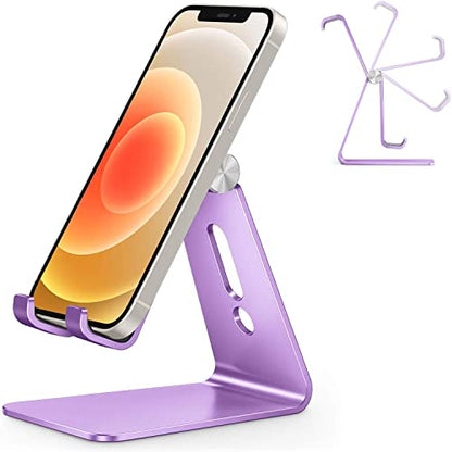 OMOTON C2 Adjustable Aluminum Cell Phone Stand with Charging Cutout, Purple | Sturdy 3mm Aluminum, Charging Port, 270° Adjustable, Non-Slip Silicone Pads, Works with Thick Cases, for All Smartphones - color: Purple
