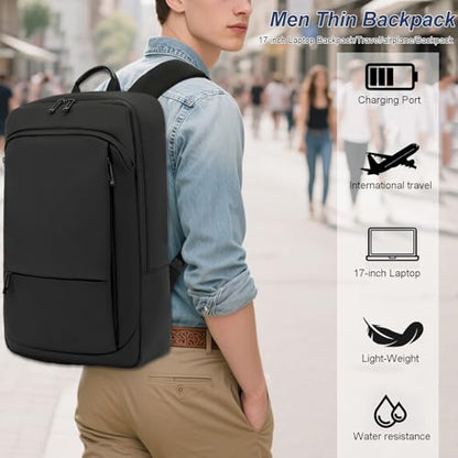 AUGUR Slim Laptop Backpack With 15.6 Inch Sleeve Professional Notebooks Bag Case Laptop Backpack Men Fit Travel/Business/Work - color: 17 Inch Black