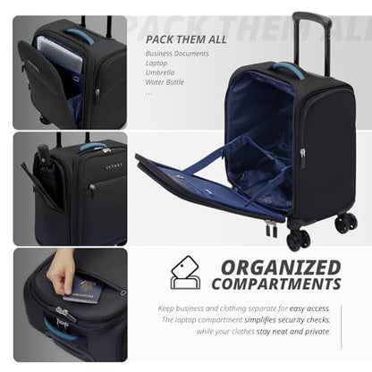 Verage Underseat Carry On Luggage with Wheels,14.5-Inch Plus Underseat | Personal Item Bag,Airline Approved, Laptop Compartment, USB Charging Port - color: Black, size: 14.5-Inch Plus Underseat