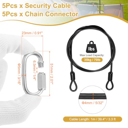 PATIKIL Security Cable Lock (5/32" Dia 3.3ft, Black)(5 Set) Vinyl Coated 304 Stainless Steel Double Loop Flexible Wire Rope Safety Cable with Quick Links Locking Connectors - color: Black, size: 5/32" x 3.3ft