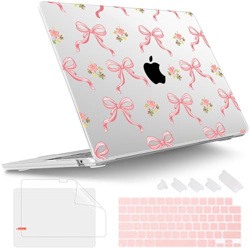 Tuiklol for MacBook Air 13 inch Case M5 2026 M4 2025 M3 2024 M2 2022 Release Model A3449 A3240 A3113 A2681,Plastic Hard Shell Cover for MacBook Air 13.6 with Touch ID, Pink Bow Floral - color: Pink Bow Floral