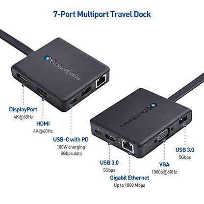 Cable Matters 7-in-1 USB C Hub, Triple Display HDMI DP VGA, 100W Charging | Gigabit Ethernet, 2x USB 3.0, Thunderbolt 4/USB4 Compatible, for MacBook Pro, Dell XPS, Surface Pro