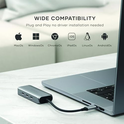 Satechi 4-in-1 USB-C Ethernet Adapter, 2.5 Gbps Speed, Chrome | 3 additional data ports (3.2), for Mac, iPad, Windows, Android, Chrome