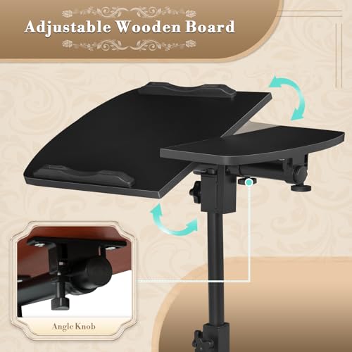 Athena Collection Adjustable Standing Desk with Wheels Overbed Table, Black | Height Adjustability(28.5"-39.5"), Smooth-rolling Casters, Rolling Lab Cart with Large Tabletop for Office, Hospital, Clinic - color: Black, size: Split Desktop