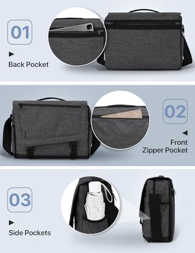 VX VONXURY Messenger Bag for Men, Fits 15.6-inch Laptop, Luggage Strap | Shoulder Satchel Bag for Work, 2 Large Compartments, Side Pockets, Water Resistant, Adjustable Buckles, Rugged Bottom - color: Dark Grey 15in Laptop Bag