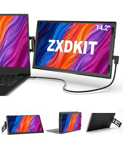 Laptop Extended Monitor Portable, Dual Laptop Screen Extender 14" FHD IPS | 360° Rotation, Adjustable Stand, 1.36lbs Ultra-Slim Lightweight，Plug & Play, Mini HDMI/USB Type-C, Windows/Mac/Android - size: 14.2 Inch