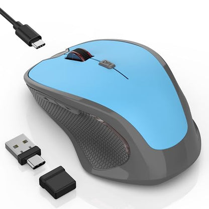 Wireless Bluetooth Mouse for iPad Pro MacBook, Ergonomic Rechargeable Mice with Jiggler Mode, 2-Mode Bluetooth 5.2/3.0 & 2.4G USB-A/USB-C Receiver, Silent Optical Mouse for Mac PC Laptop, Blue - color: Bluetooth Wireless Mouse (Blue)