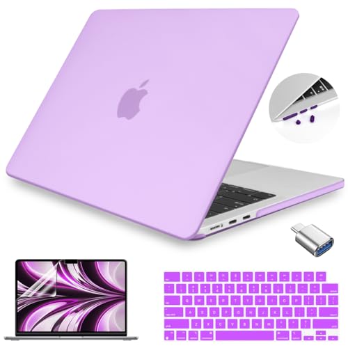 Teryeefi Compatible with MacBook Air 13.6 inch M2 M3 M4 M5 Case 2022-20252026 Model A2681/A3113/A3240/A3449, Laptop Hard Shell Case & Keyboard Cover & USB 3.0 Adapter, Frosted Purple - color: Frosted Purple