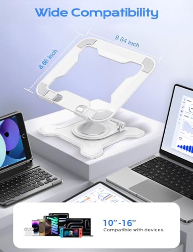JCZT 360° Rotating Laptop Stand for Desk, Metal Foldable Laptop Riser White | Ergonomic Portable Adjustable Laptop Stand, Ventilated Cooling Notebook Holder for MacBook Air Pro, All 10-16'' Laptops - color: White