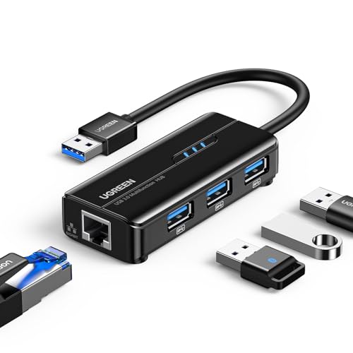 UGREEN USB 3.0 Hub Ethernet Adapter, with 3 USB 3.0 Ports Hub 1000Mbps | Gigabit Network Converter Compatible with Laptop PC MacBook Mac mini Surface XPS Windows Linux macOS, and More