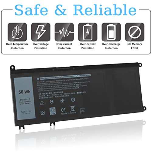 56WH 33YDH Laptop Battery Replacement for Dell Inspiron 17 7000 7786 7779 7773 7778 G3 3579 3779 G5 5587 G7 7588 15 7577 Latitude 13 3380 14 3490 15 3590 3580 99NF2 P72F P30E 81PF3 P30E001 - size: 9.53*4.4*0.23inch 33YDH