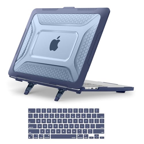MOSISO Compatible with MacBook Air 13 inch Case M5 M4 M3 M2, Navy Blue | 2 in 1 Kit Honeycomb Shock Resistant Hard Case with Foldable Kickstand for MacBook Air 13.6 2026-2022 A3449 A3240 A3113 A2681 - color: Navy Blue