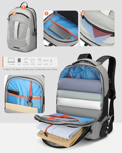 2-in-1 Detachable Backpack with wheels,56L Large rolling backpack-Splits into Daypack & Laptop Backpack Fits 17 Inch Laptop,Water Resistant Luggage suitcase,Air Travel,Weekend Trips - color: Grey