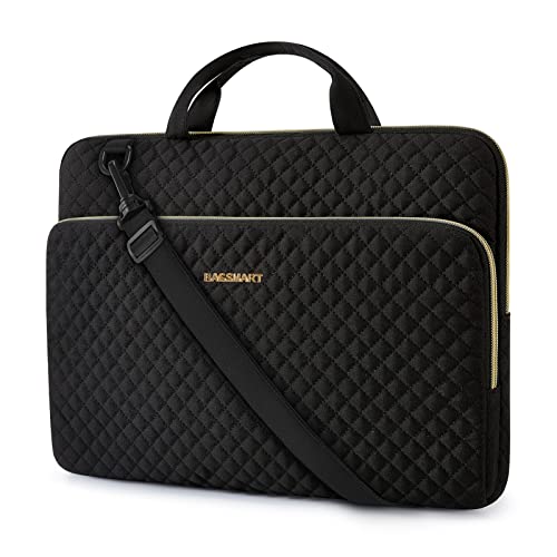 BAGSMART Laptop Sleeve 15-15.6 inch Case Protective Water-Resistant | Lightweight Laptop Bag for Women with Pocket and Handle, Compatible with MacBook, HP, Dell, Acer and Asus notebooks - color: Black-Shoulder Strap, size: 15.6 Inch
