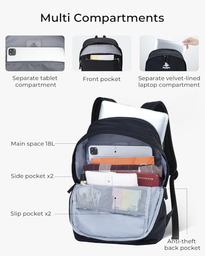 School Backpack for Teens, College Backpack Fits 15.6 Inch Laptop | Travel Backpack for Men Women, Book Bag, Casua Daypack, Water Resistant Fabric, Scratchproof Laptop Compartment, (Black) - color: Black