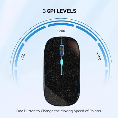 WREANU Wireless Bluetooth Mouse Rechargeable Laptop Mice with LED Lights Silent Slim Use(BT5.2 and 2.4G Portable USB Receiver)Dual Mode Computer Mouse for Laptop/iPad/Tablet/Apple/PC/Mac(Black Bright) - color: Black Bright