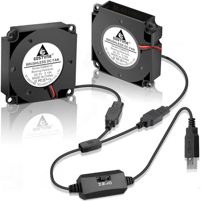 GDSTIME 40mm USB Blower Fan with 3 Speed Control, DC 5V Powered, 2-Pack | Hydraulic Bearing, L/M/H Adjustable, 40x40x10mm, 4010, Micro 5 Volt, Brushless Turbo, for Small Electronics DIY Cooling - size: 40x10mm
