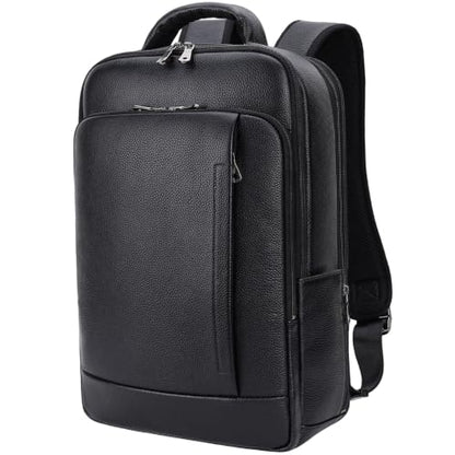 TIDING Men's Expandable Leather 17.3 Inch Laptop Business Backpack | TSA Friendly Weekend 26L Travel Daypack Water-Resistant Overnight Camping Rucksack - color: Black, size: Large(17" laptop)