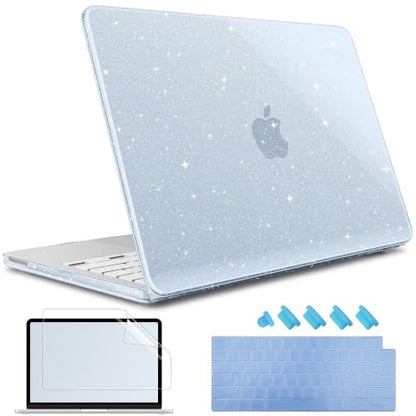 May Chen Compatible with MacBook Neo 13 inch Case 2026 Model A3404, Plastic Hard Shell,Keyboard Cover,Screen Protector,Dust Plug, for MacBook Neo 13" with A18 Pro Chip, Glitter Blue - color: Glitter Blue