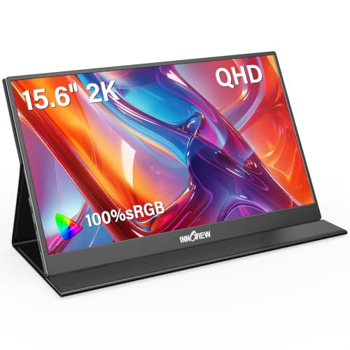 InnoView 2K Portable Monitor for Laptop 15.6" 2560×1440 QHD 100% sRGB Built-in Speaker USB C Standard HDMI External Second Screen for Mac Laptop Phone PS4/5 Xbox Switch - color: Grey
