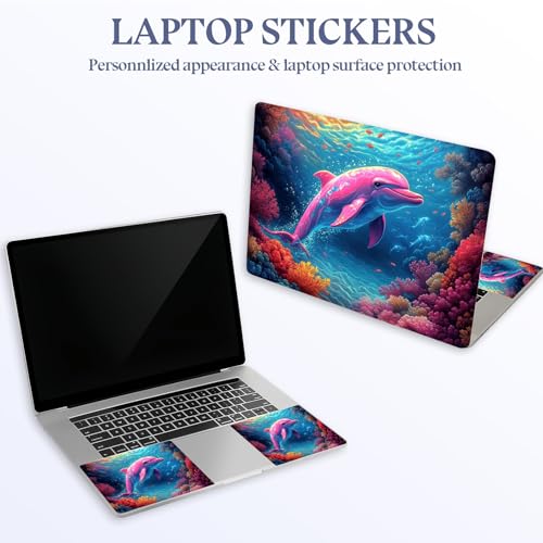 Universal Laptop Skin Sticker Decal,15.6 Inch Laptop Vinyl Cover for 13" 14" 15.6" Laptop,Scratch-Resistant Waterproof Protector Wrap,Reusable with Wrist Pads,Pink Ocean Dolphin - color: Pink Ocean Dolphin