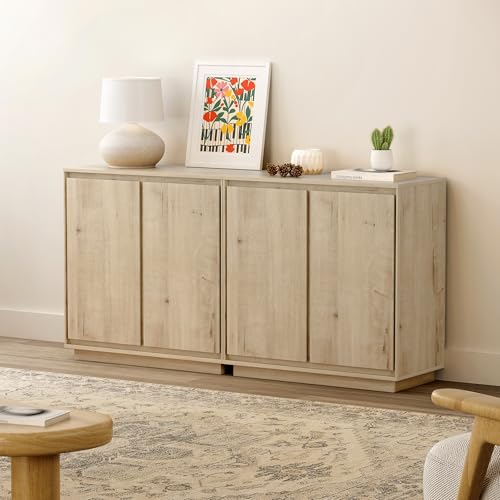 EYYTHUNG Buffet Storage Cabinet Set of 2, Accent Sideboard Cabinet with Adjustable Shelves and Handless Design, Credenza Console Table for Living Room, Light Oak - color: Light Oak, size: 2 PCS