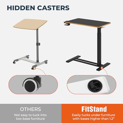 Medical Overbed Adjustable Bedside Table with Hidden Casters, Pneumatic Mobile Rolling Laptop Standing Desk with Tray for Home and Hospital Use, Black - color: Black, size: Large