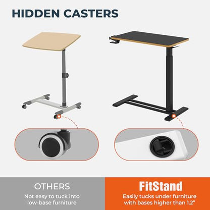 Medical Overbed Adjustable Bedside Table with Hidden Casters, Pneumatic Mobile Rolling Laptop Standing Desk with Tray for Home and Hospital Use, Black - color: Black, size: Large