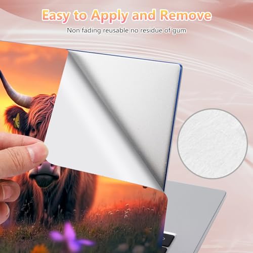 Laptop Skin Sticker Decal 12" 13" 13.3" 14" 15" 15.6",Waterproof Scratch Resistant Vinyl,Reusable Easy to Apply,for MacBook HP Dell Notebooks Netbooks Laptop,2 Wrist Pads,Cow Butterfly Dusk - color: Cow Butterfly Dusk
