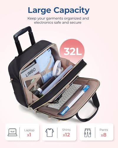 BAGSMART Women's Rolling Laptop Bag for 15.6 Inch Laptop, Black | Underseat Carry-On Luggage with TSA Lock, Wheeled Computer Briefcase for Travel Work Business