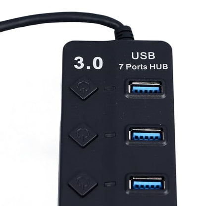 Powered USB 3.0 /USB C Hub, Multi Port Splitter, ABS 7-Port USB Hub Splitter Adapter Individual On/Off Switches and for Laptop PC Mobile Devices