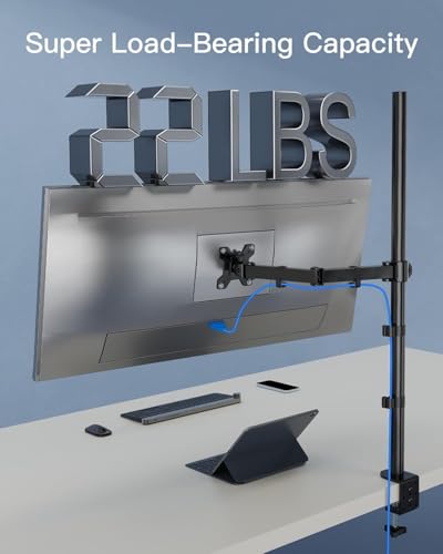 HUANUO Single Monitor Arm with 39 inch Extra-Tall Pole, Adjustable Computer Desk Mount for 13–32 inch Screens and up to 38 inch Ultrawide Screens, Hold 22 lbs, Monitor Stand with C-Clamp & Grommt Base