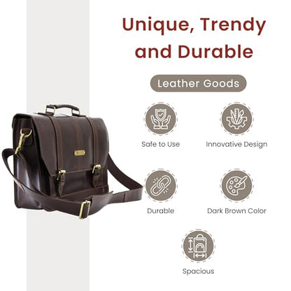 Style N Craft Soft Briefcase, Messenger Bag in Full Grain Leather - color: Dark Brown (392007)