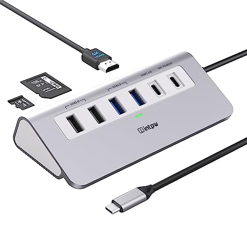 USB C Hub, P9 USB C Hub Multiport Adapter with 4K@60Hz HDMI, PD 100W, Type-C & 2 USB A 3.0 5Gbps, 2 USB A 2.0, SD/TF Card Reader, Aluminum USB Hub for Laptop, iPhone 17 Series, MacBook, iPad - color: Silver, size: 1.64ft