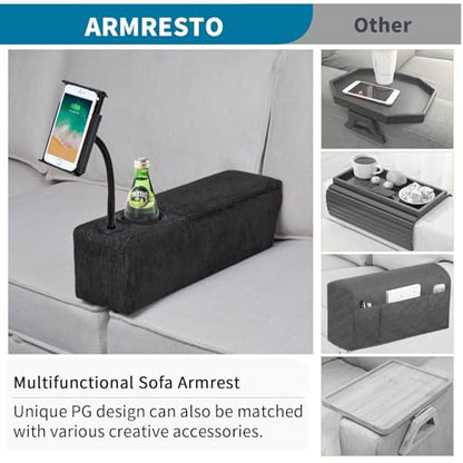 Multifunctional Sofa Armrest, Couch Armrest with Wireless Charge Stand, Removable Couch Caddy with Storage,Including LED Reading Light - color: Midnight, size: Fabric-1 CUP