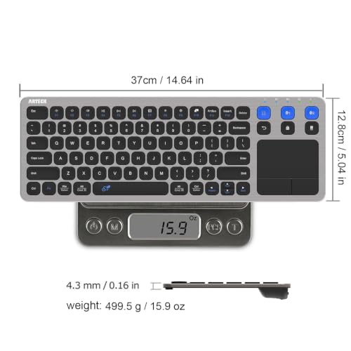 Arteck Universal 2.4G Wireless and Bluetooth Touch TV Keyboard Multi-Device with Easy Media Control and Build-in Touchpad Keyboard for Smart TV, TV Box, TV-Connected Computer, Mac, HTPC